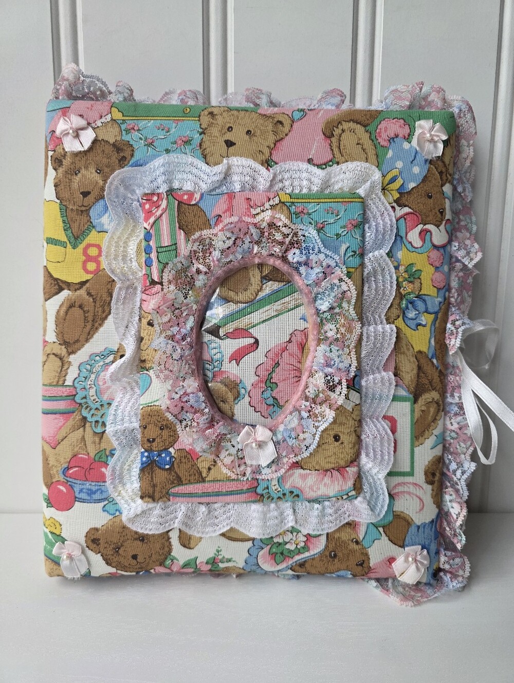 Vintage Photo Teddy Bear Album Cloth Material 3 Ring Binder 80's-90s
